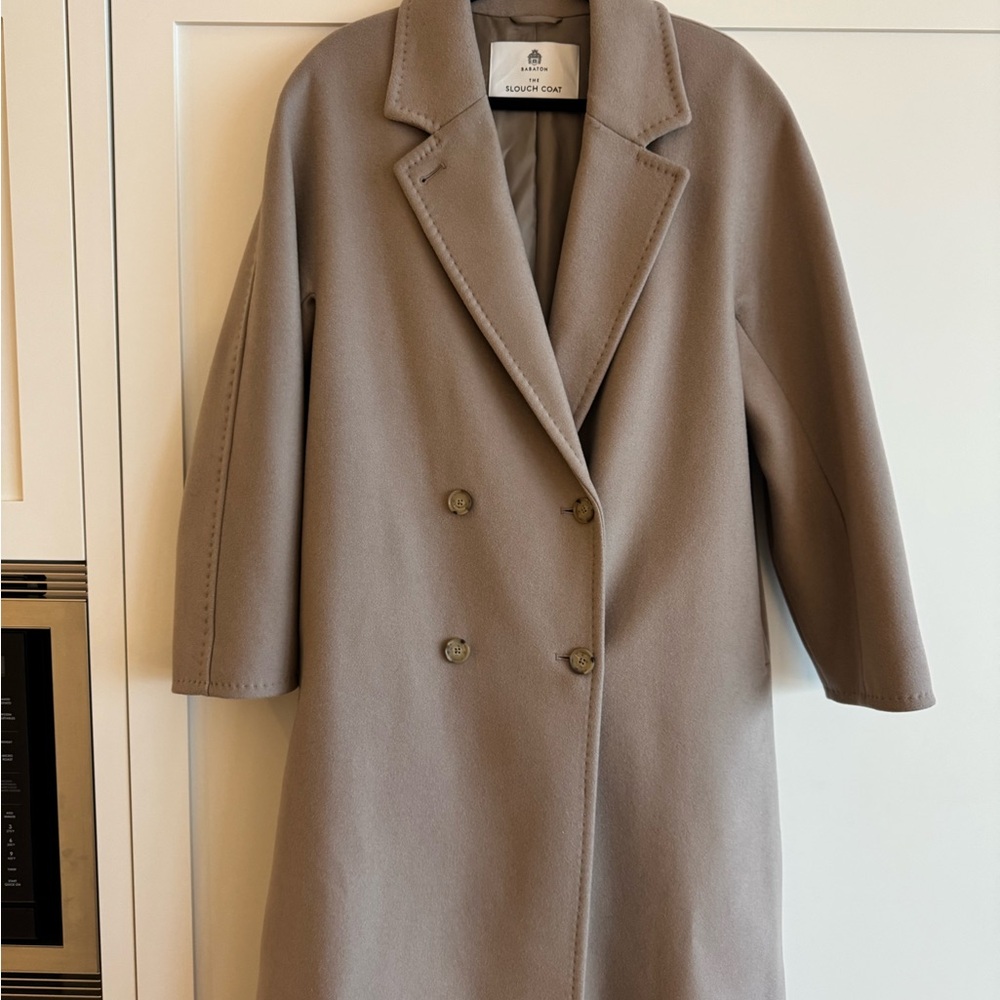 Babaton Aritzia Slouch Double-Breasted Trench Coat in Taupe
